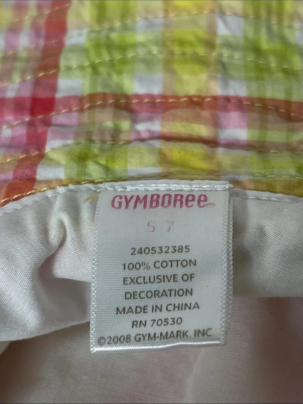 Gymboree Vintage Girls Social Butterfly Pink Plaid Sun Wide Brim Bucket Hat, 5-7